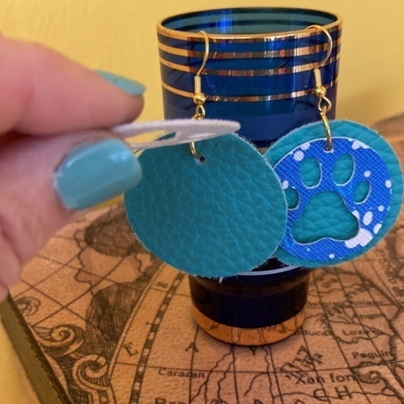 Hand crafted faux leather die cut paw print earrings. - Picture 2 of 2